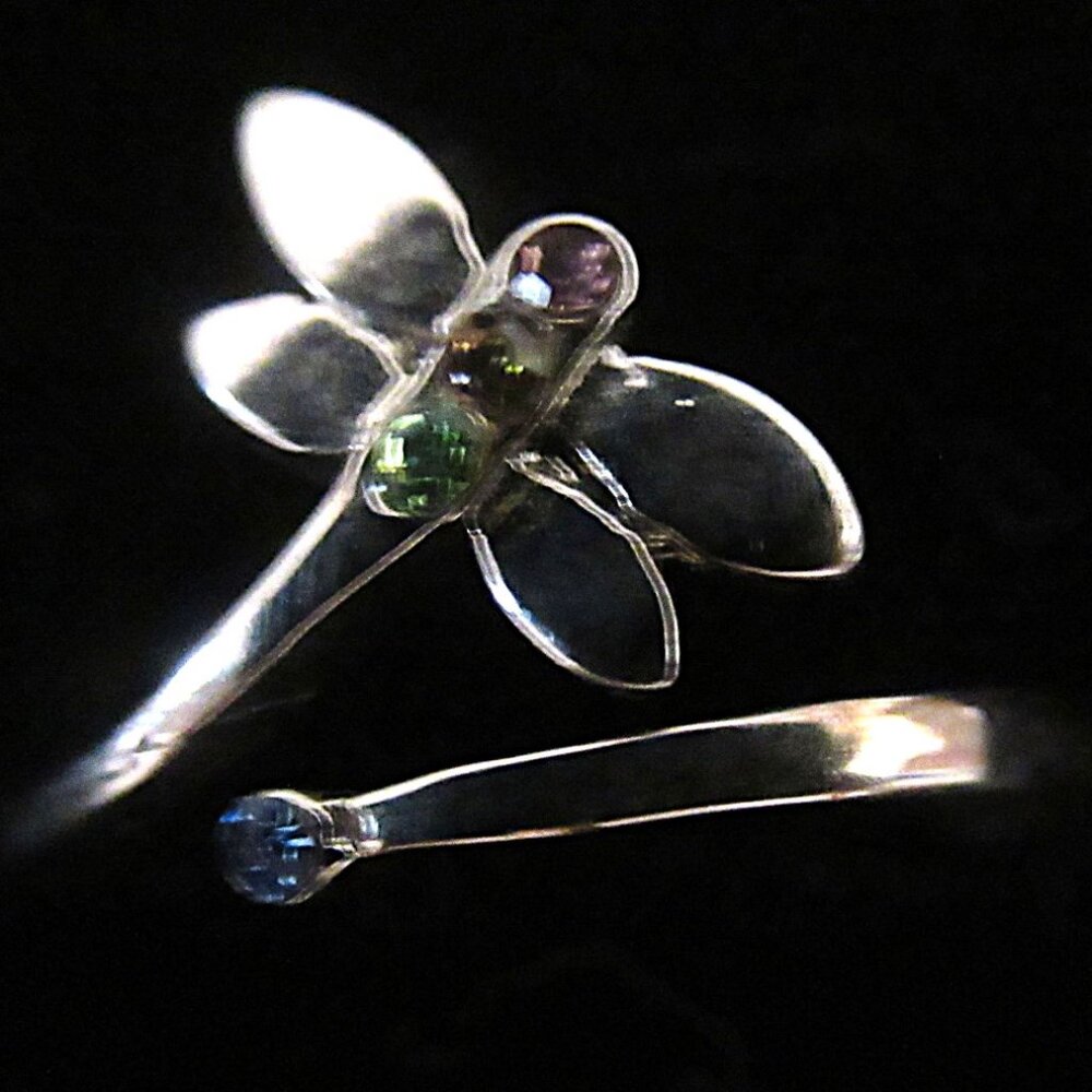BUTTERFLY RING - studded gems - adjustable band Sz ~7